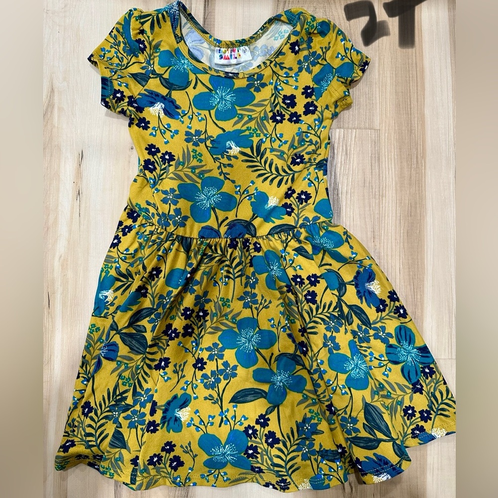 Dot dot smile cap sleeve Floral Yellow and Blue Kids Dress